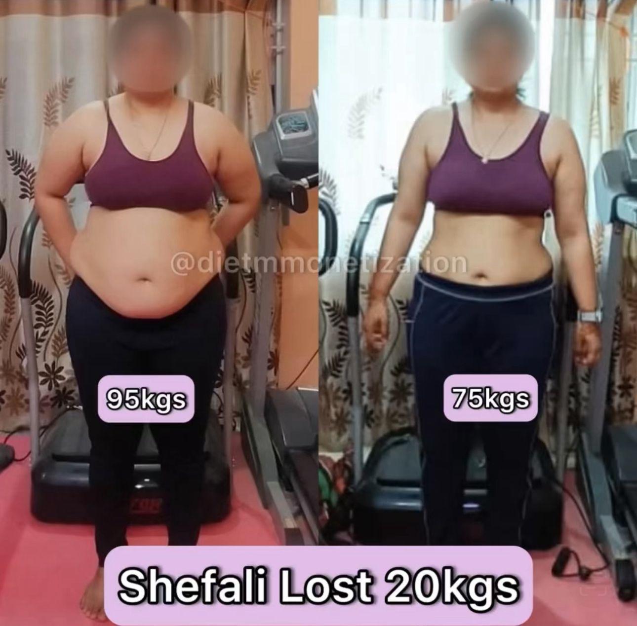 Shefali lost 20kgs, down from 95kgs to 75kgs