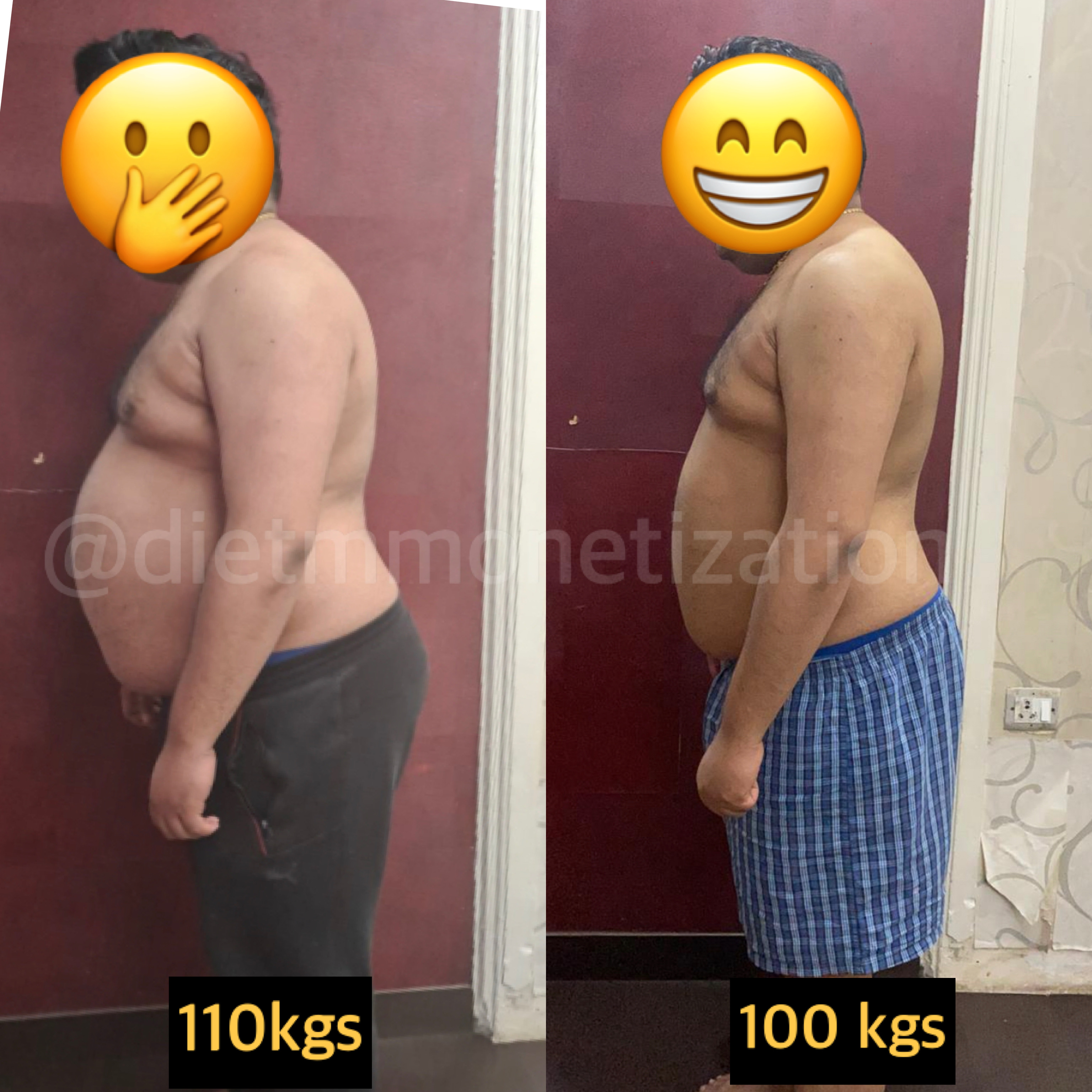Client went from 110kgs to 100kgs, side profile
