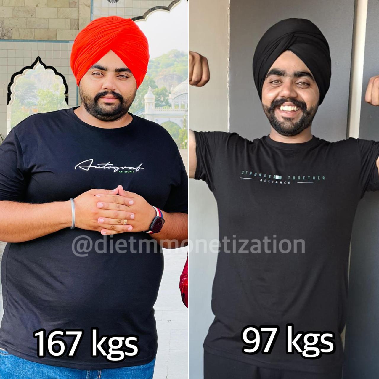 Client's 167kgs to 97kgs transformation, front view
