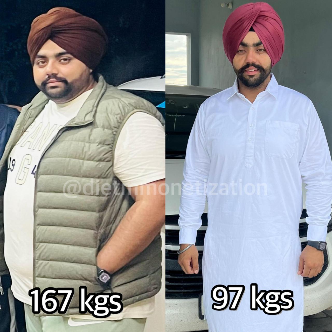 Client went from 167kgs to 97kgs
